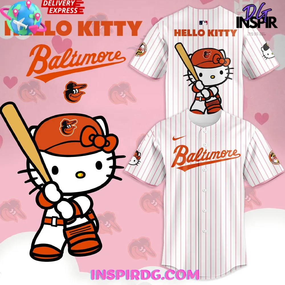 -Baltimore Orioles x Hello Kitty 2024 Stripe Baseball Jersey