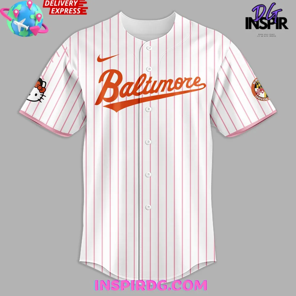 -Baltimore Orioles x Hello Kitty 2024 Stripe Baseball Jersey