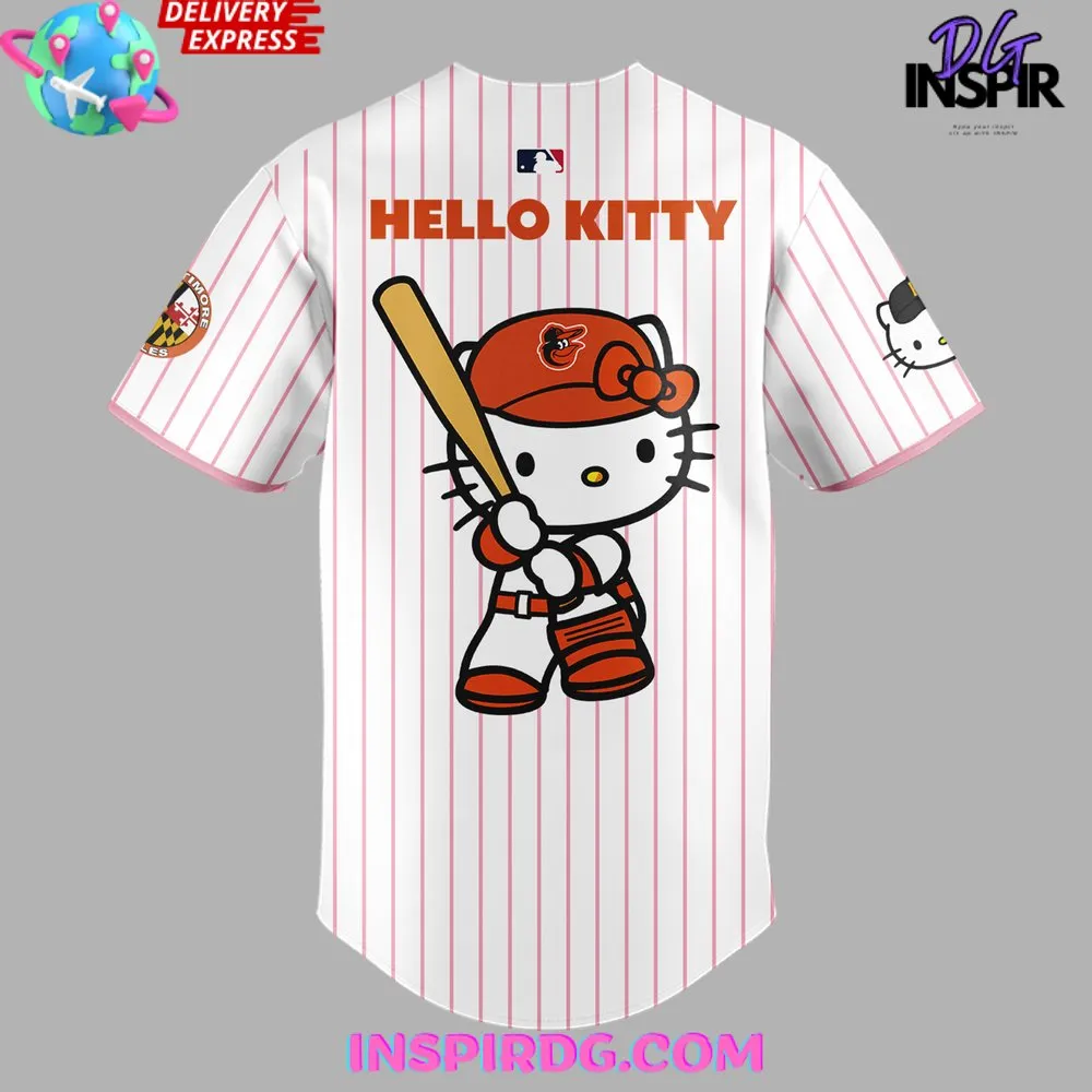 -Baltimore Orioles x Hello Kitty 2024 Stripe Baseball Jersey