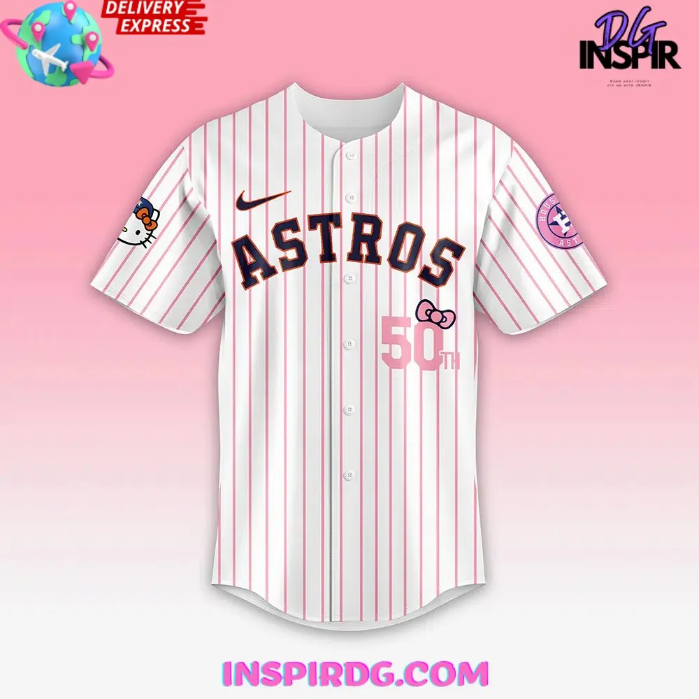 -Houston Astros Hello Kitty Stripe Baseball Jersey