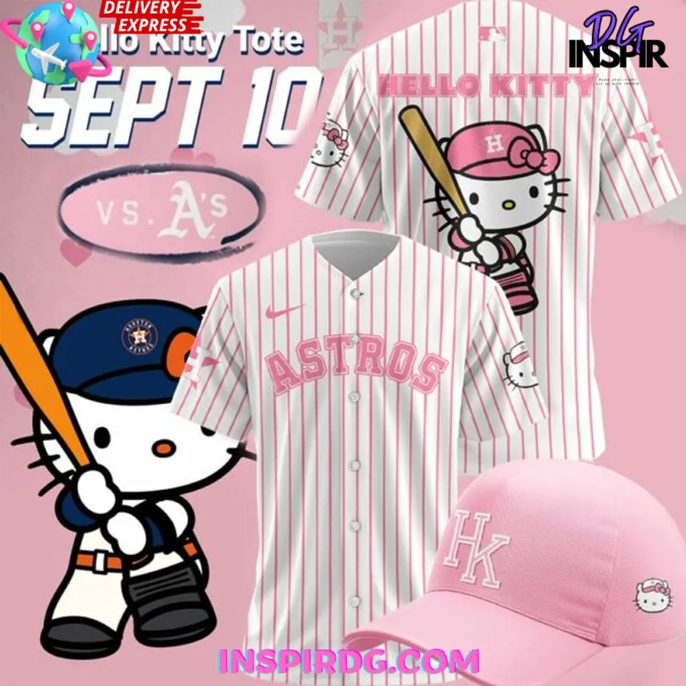 -Houston Astros x Hello Kitty Night Stripe Baseball Jersey