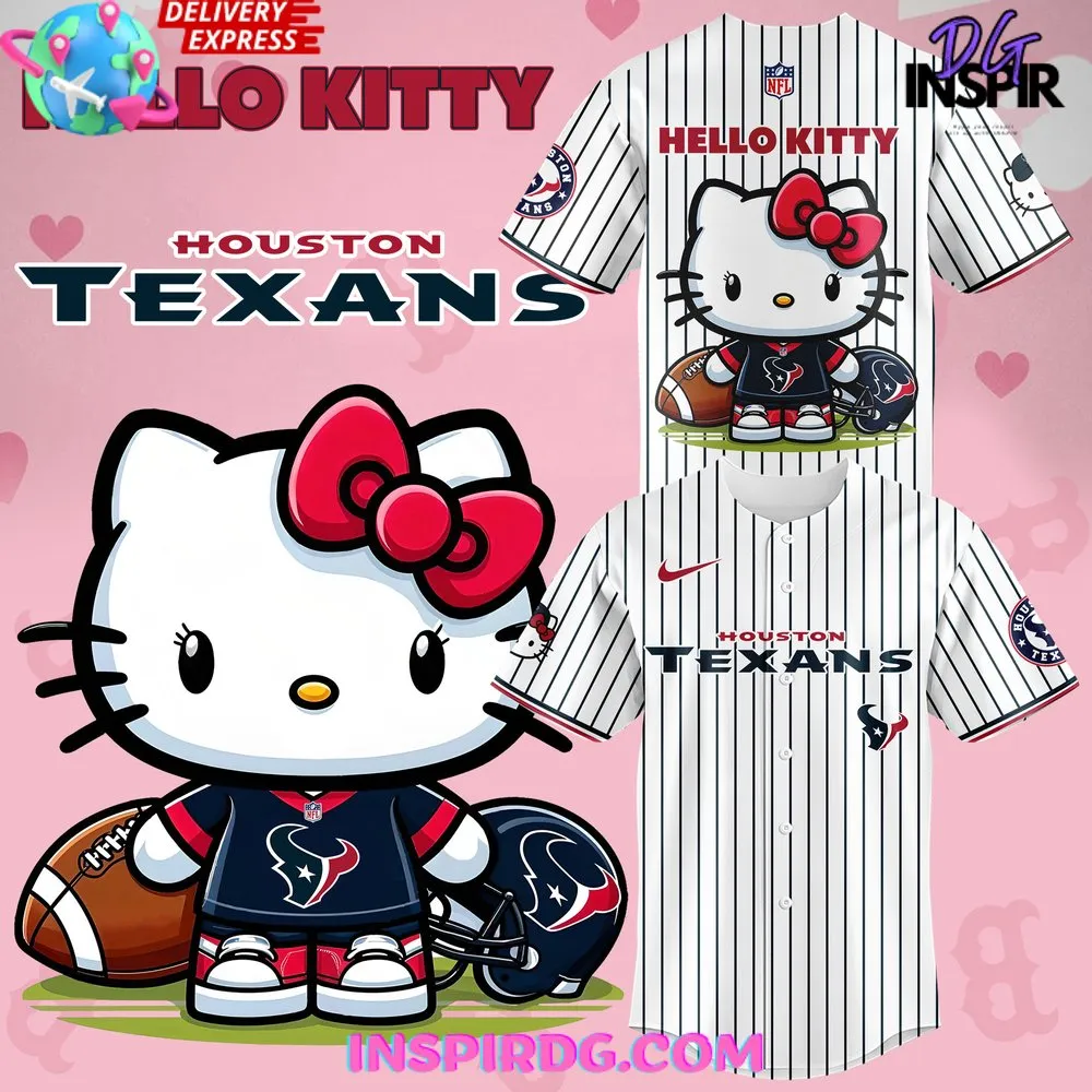 -Houston Texans x Hello Kitty 2024 Stripe Baseball Jersey