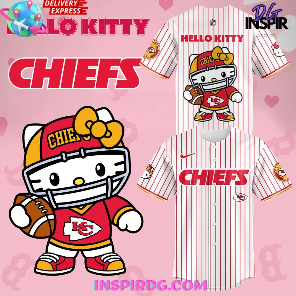 -Kansas City Chiefs x Hello Kitty 2024 Stripe Baseball Jersey