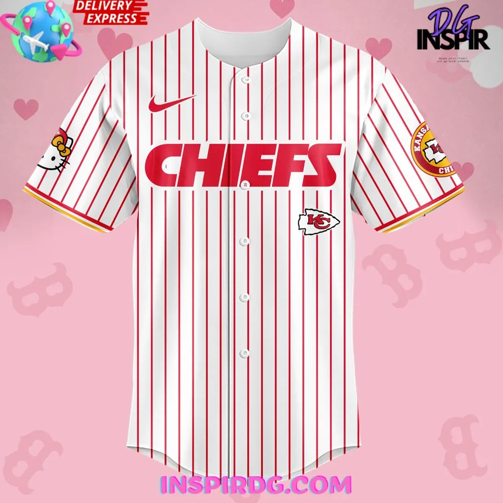 -Kansas City Chiefs x Hello Kitty 2024 Stripe Baseball Jersey