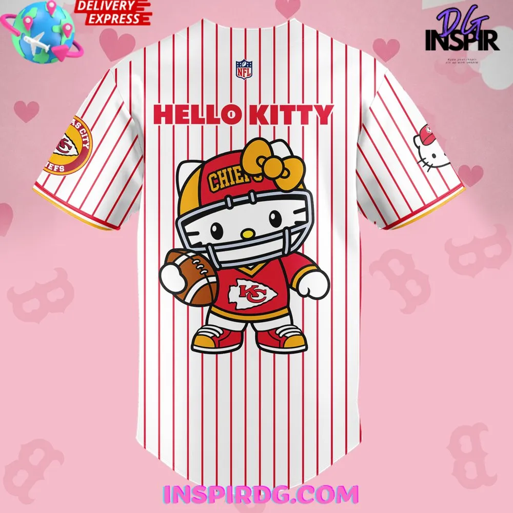 -Kansas City Chiefs x Hello Kitty 2024 Stripe Baseball Jersey