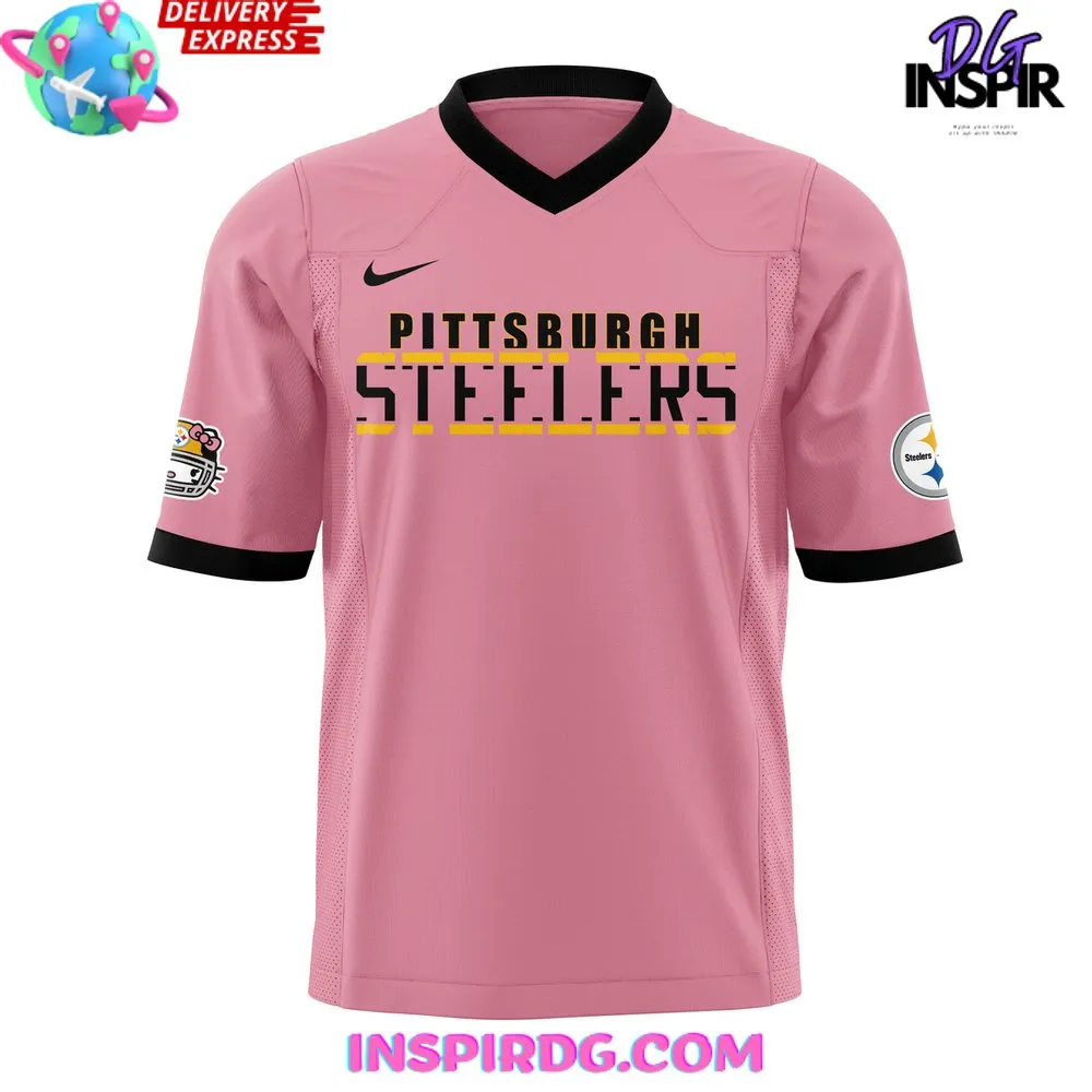 -Pittsburgh Steelers x Hello Kitty 2024 Pink Football Jersey