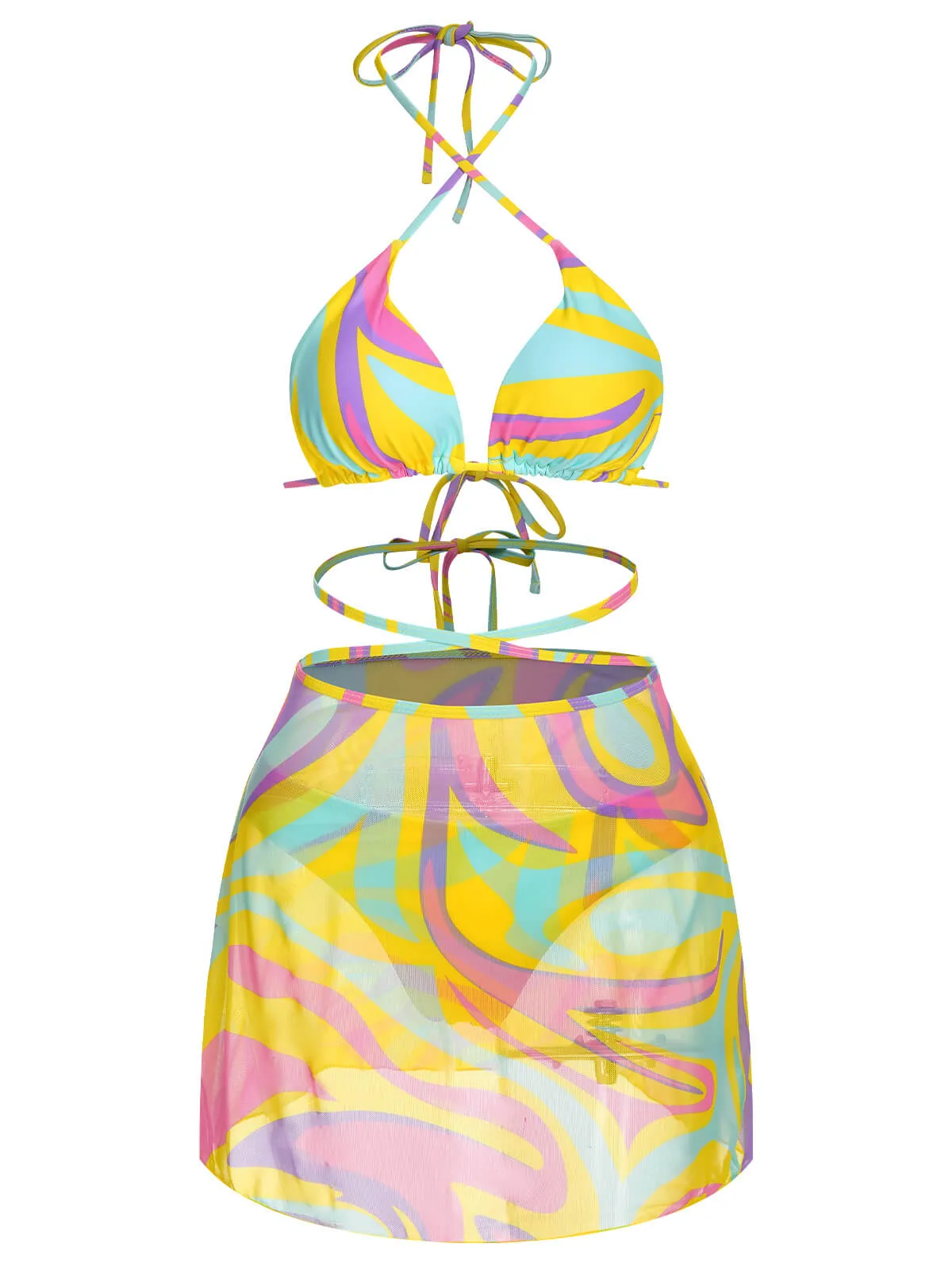 1950s Colorful Halter Bikini Set & Cover-Up