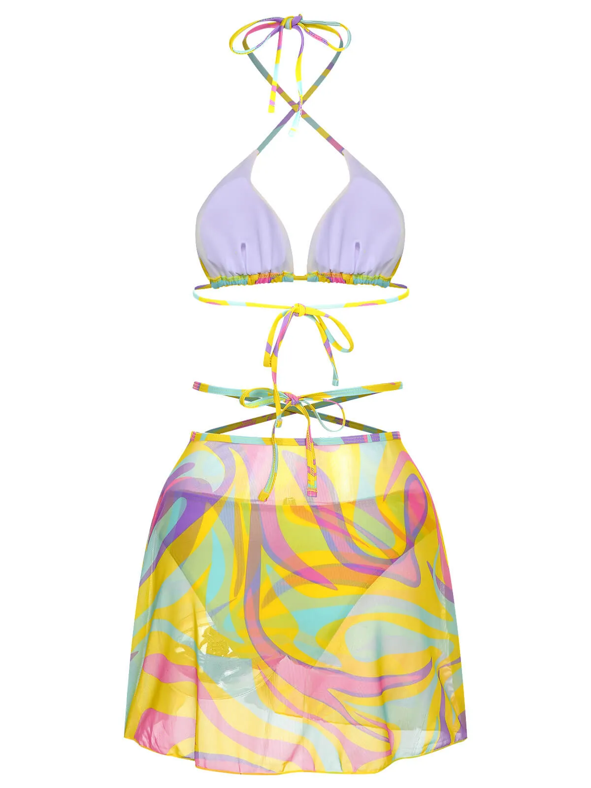 1950s Colorful Halter Bikini Set & Cover-Up