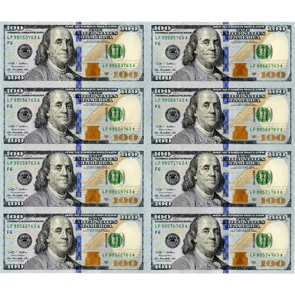 8-Subject Sheet of 2009-A $100 Federal Reserve of Atlanta Notes - Gem In OGP (Tube)