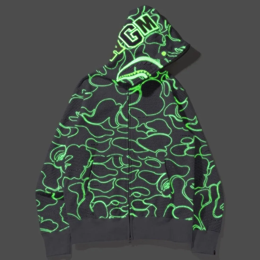 A Bathing Ape Men Text Code Camo Shark Full Zip Hoodie (gray)