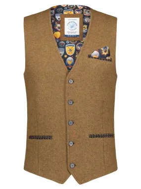 A Fish Named Fred Check Waistcoat Camel