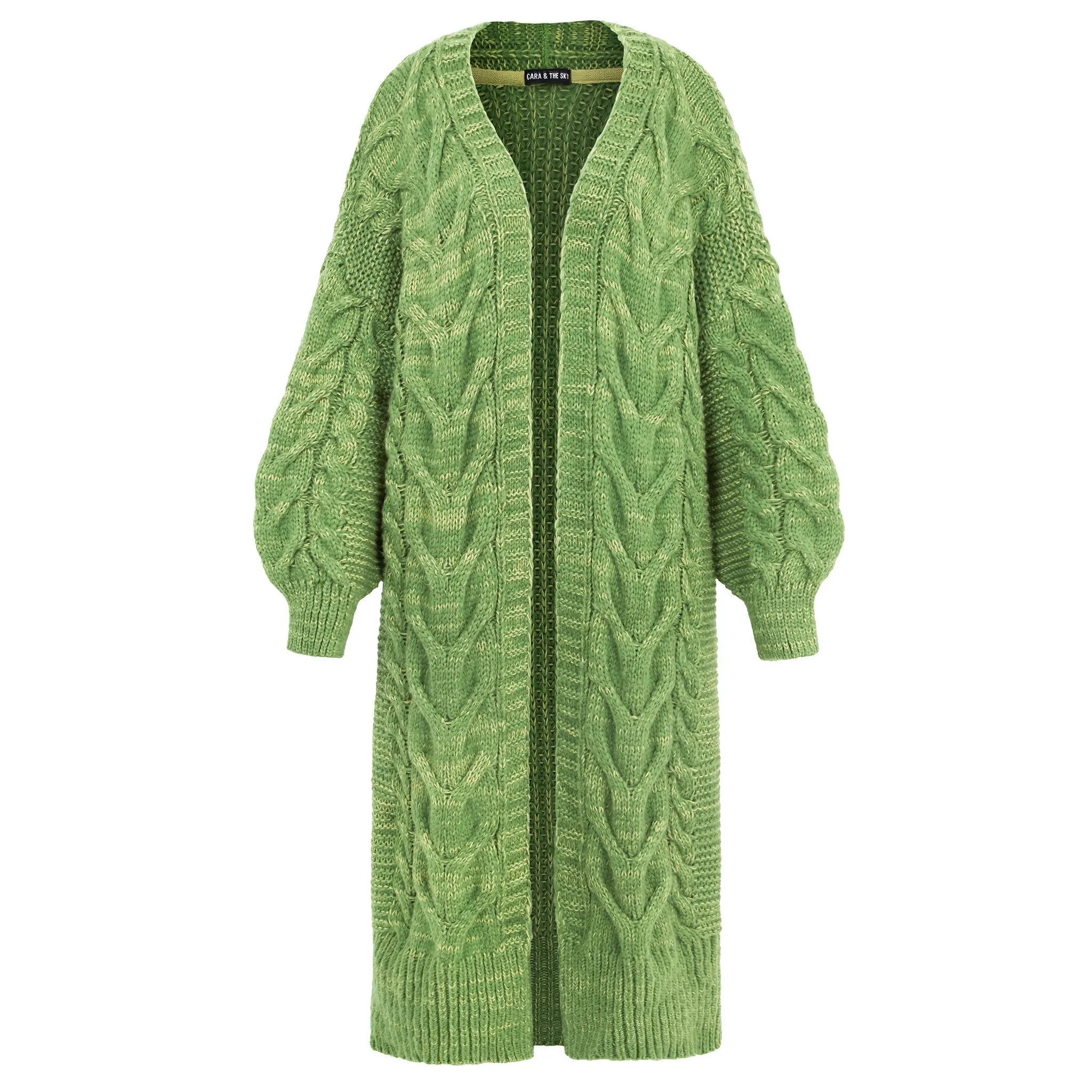 Alex Cable Longline Balloon Sleeve Cardigan - Green