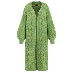 Alex Cable Longline Balloon Sleeve Cardigan - Green