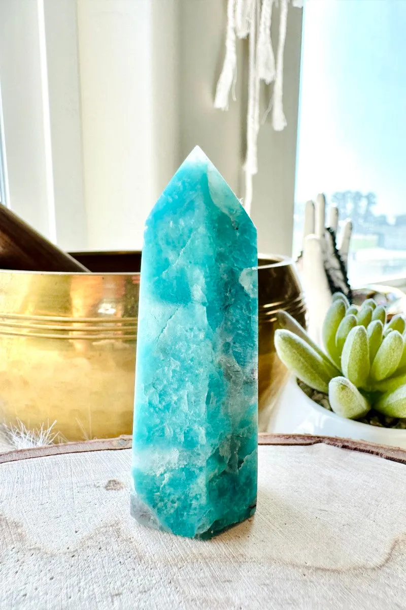 Amazonite with Smoky Quartz Tower 001