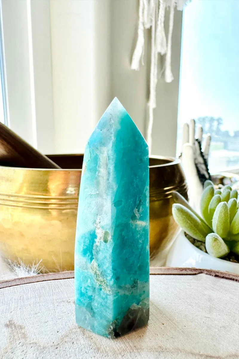 Amazonite with Smoky Quartz Tower 001