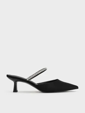 Ambrosia Textured Gem-Embellished Pointed-Toe Mules - Black Textured