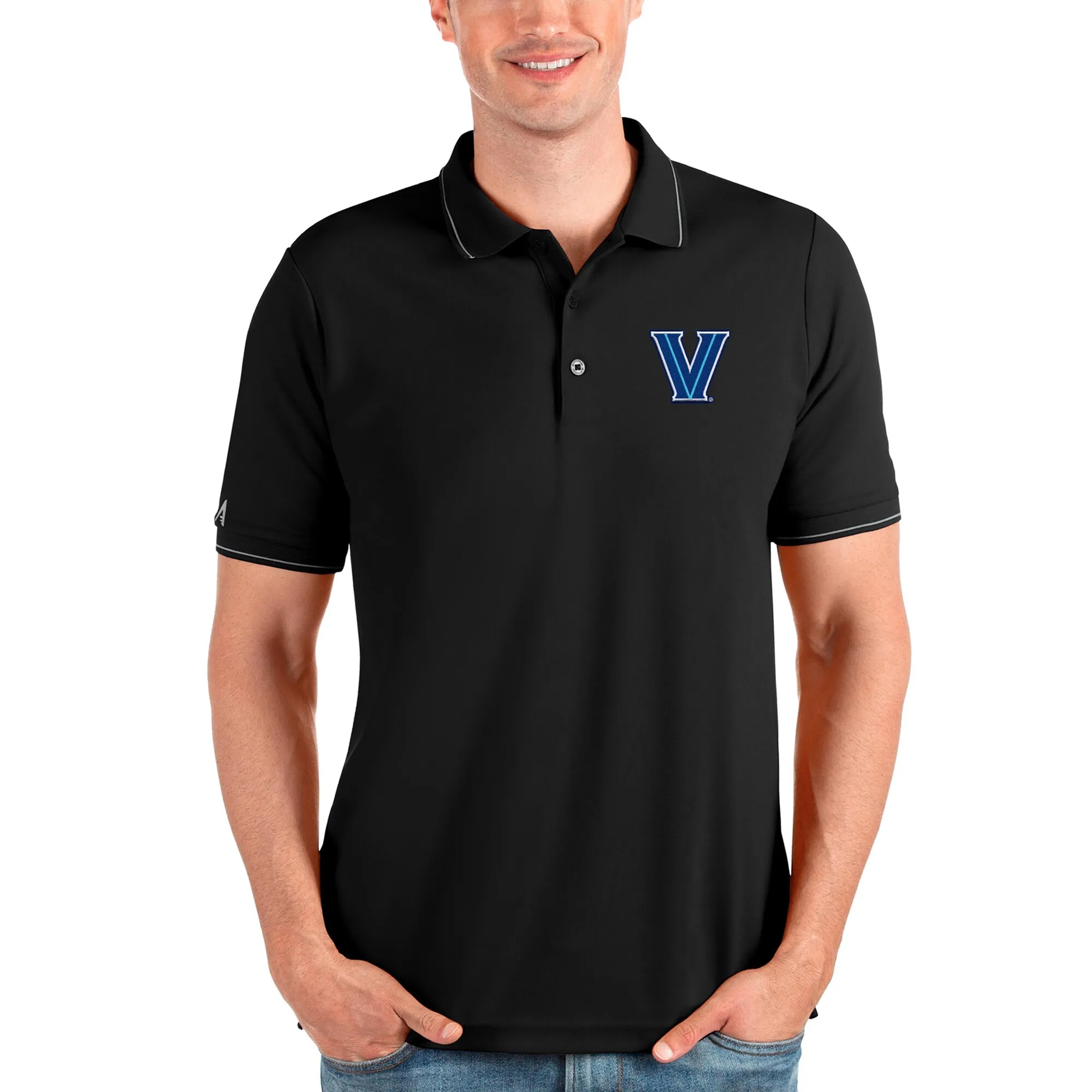 Antigua Villanova Wildcats Black Affluent Polo