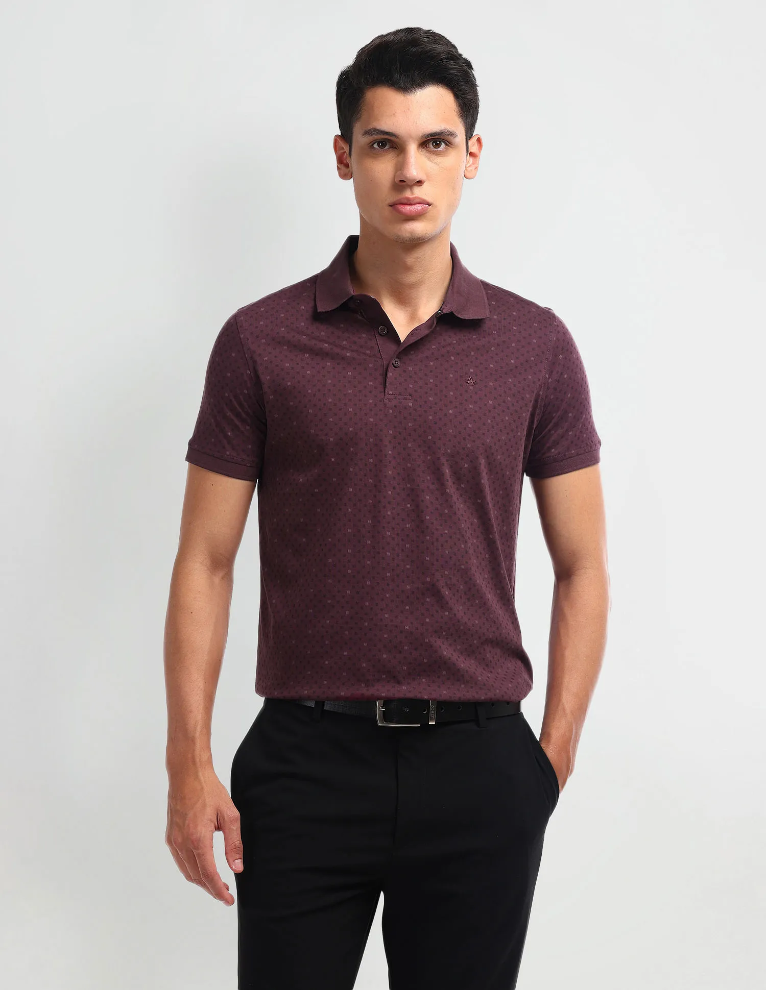 Arrow Geometric Print Cotton Polo Shirt