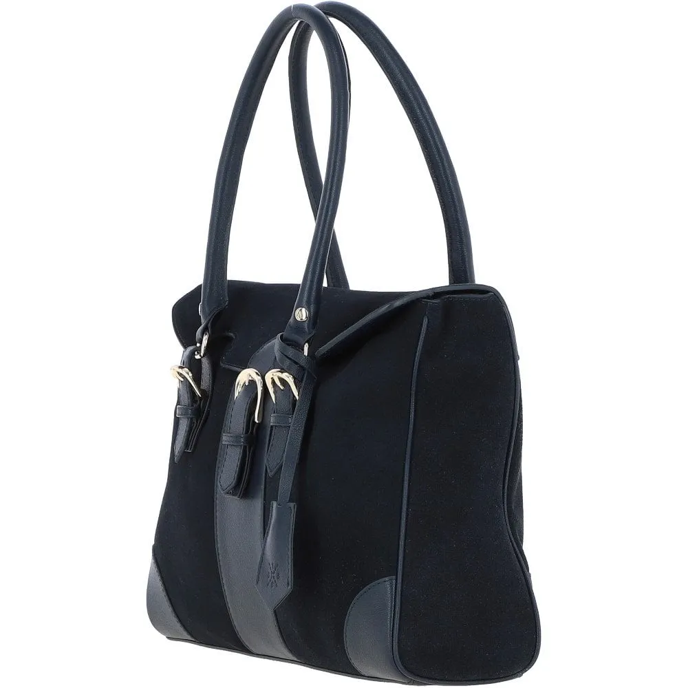 Ashwood Two Section Flap Over Suede Tote Bag Navy: S-14