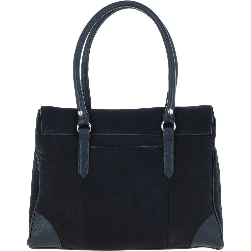 Ashwood Two Section Flap Over Suede Tote Bag Navy: S-14