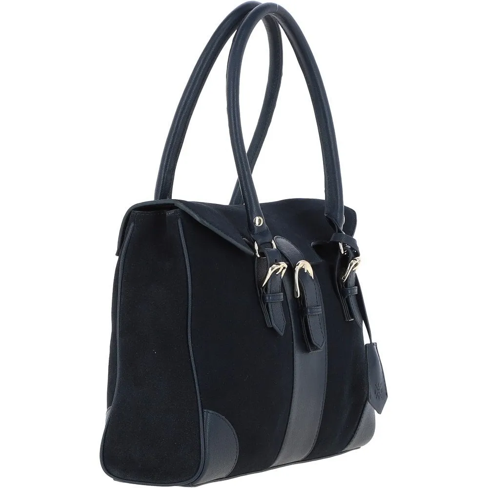 Ashwood Two Section Flap Over Suede Tote Bag Navy: S-14