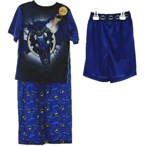 Batman Boy's Bat Symbol 3 Piece Black Short Sleeve Pajama Sleepwear Set