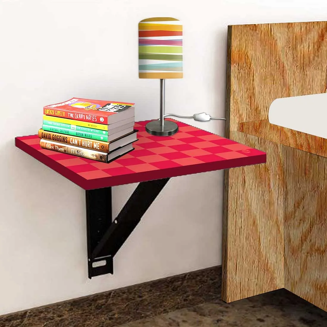 Bedside Table Folding Wall - Red Orange Check