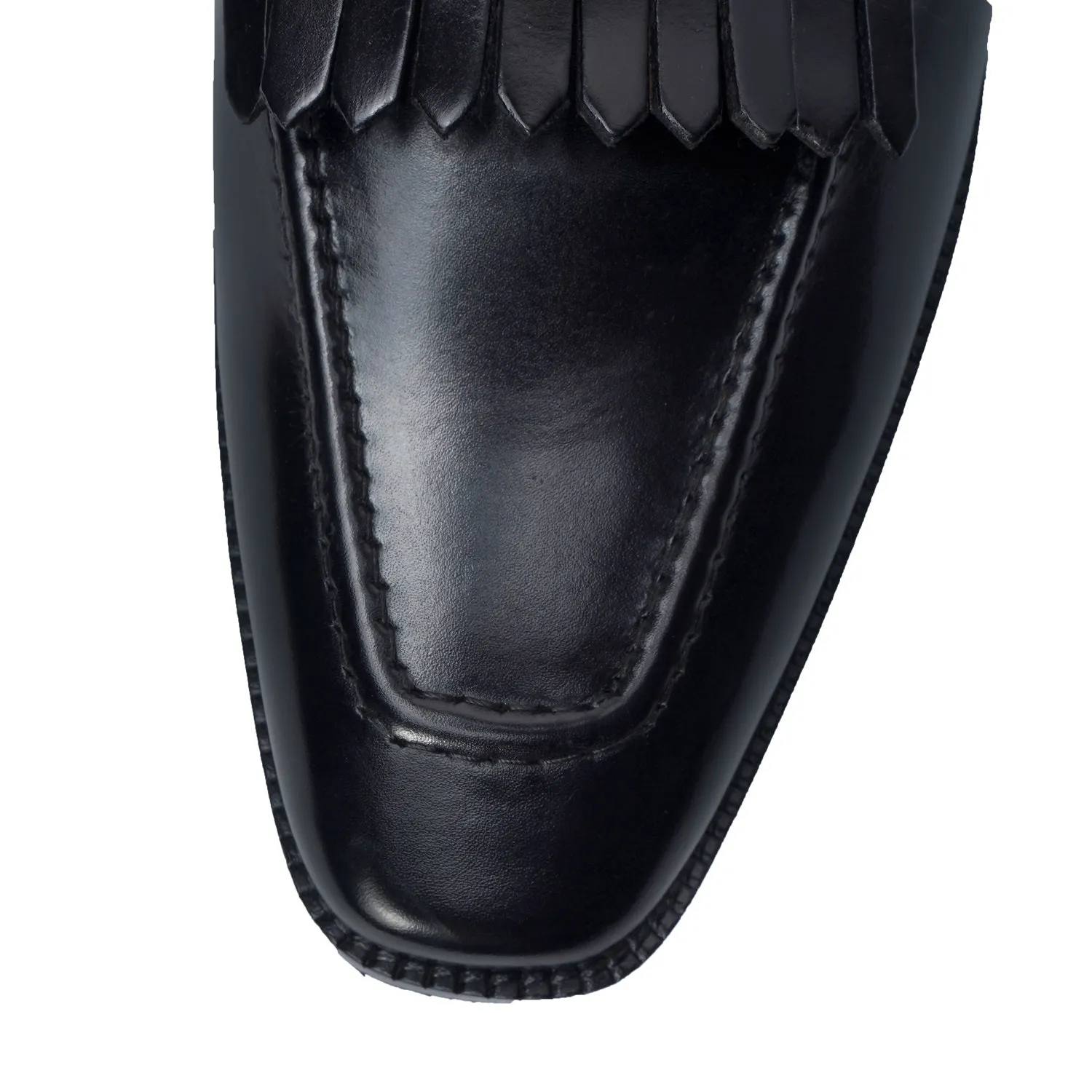 Black Formal Slip-On Shoes with Perfect Combination of Fringes & Horse-bit Buckle Detailing