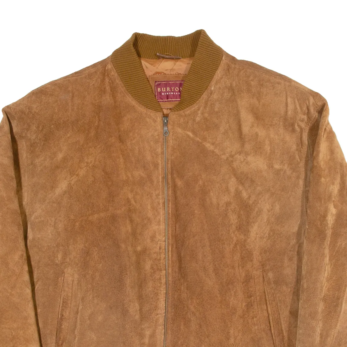 BURTON Mens Bomber Jacket Brown Leather Faux Suede XL