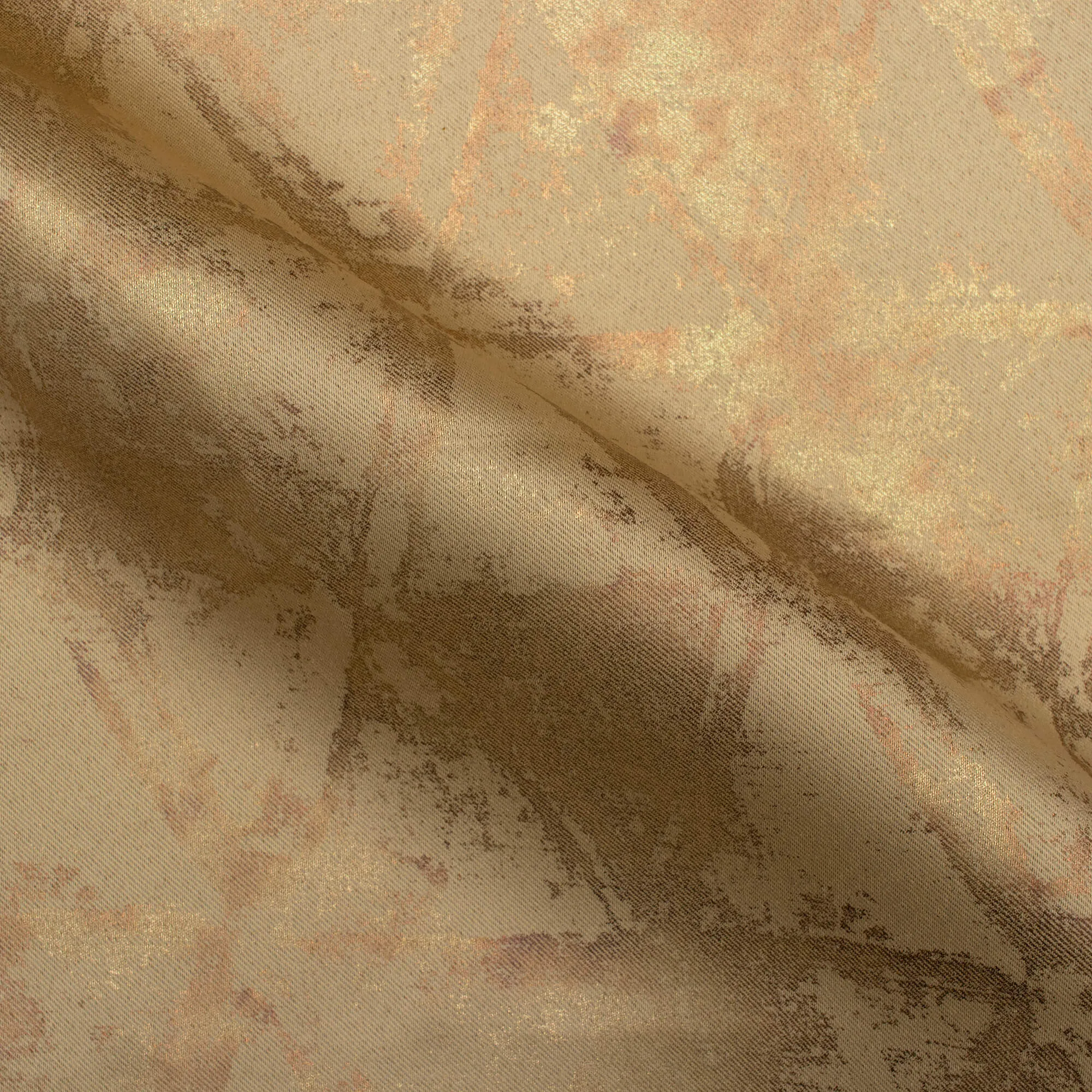 Camel Brown Geometric Pattern Golden Foil Premium Curtain Fabric (Width 54 Inches)