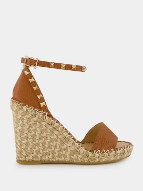 Camel Double Rockstud Wedge Sandals