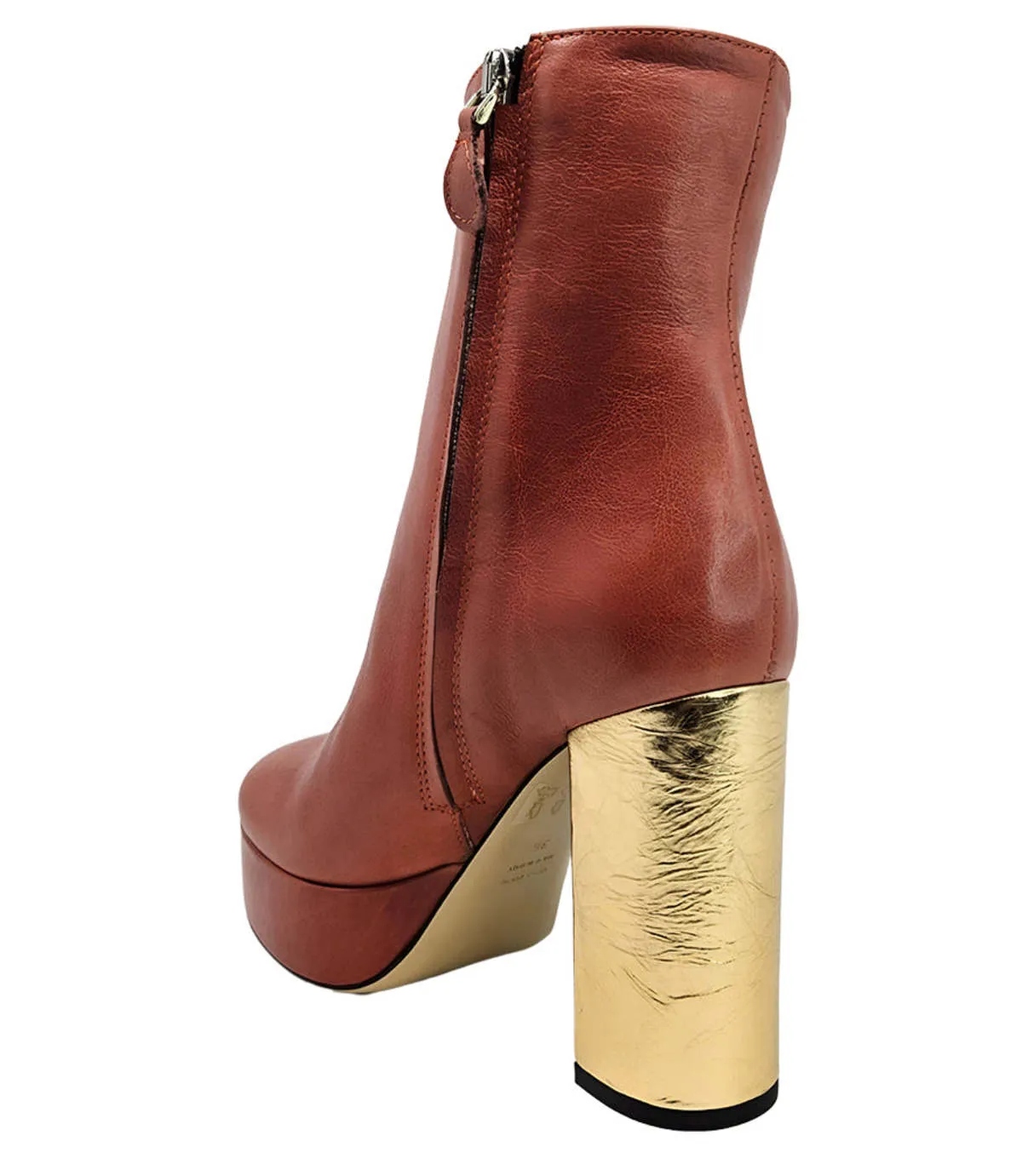 Camel/Gold Cracked Leather Platform Boot - Camel/Gold