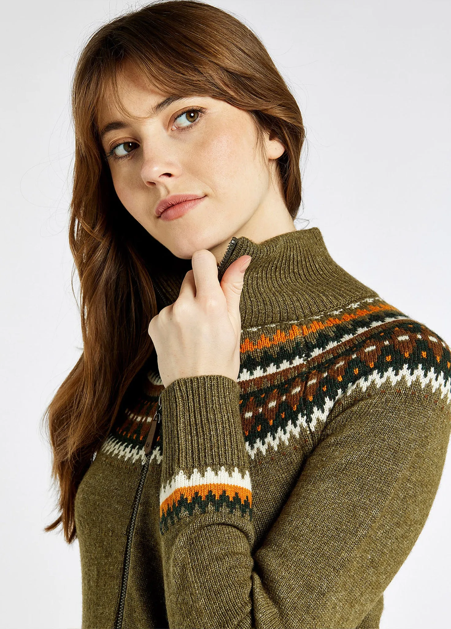 Carrick Fair Isle Zip Sweater - Dusky Green - Size EU36