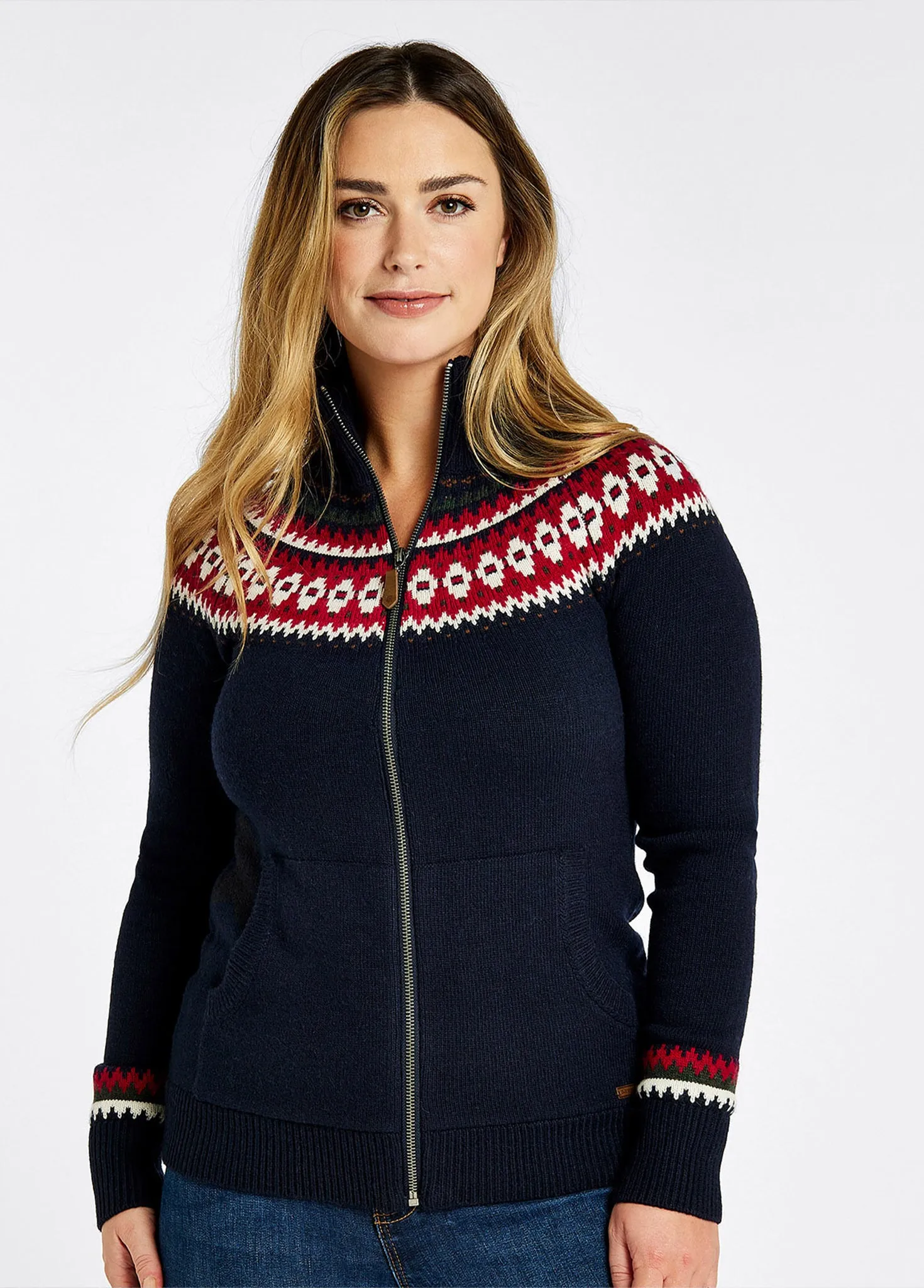 Carrick Fair Isle Zip Sweater - Navy - Size EU36