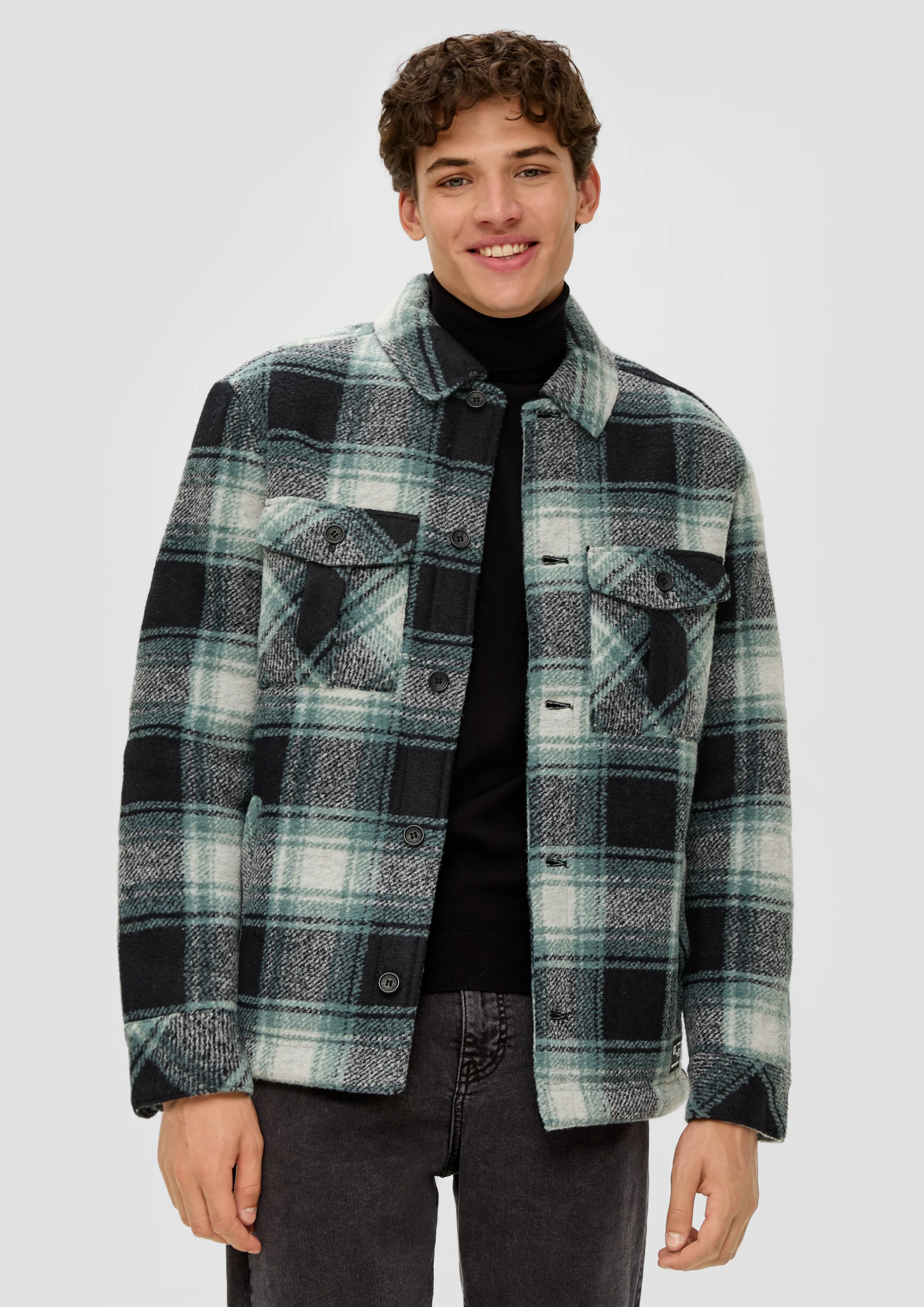 Check shirt jacket in a wool blend