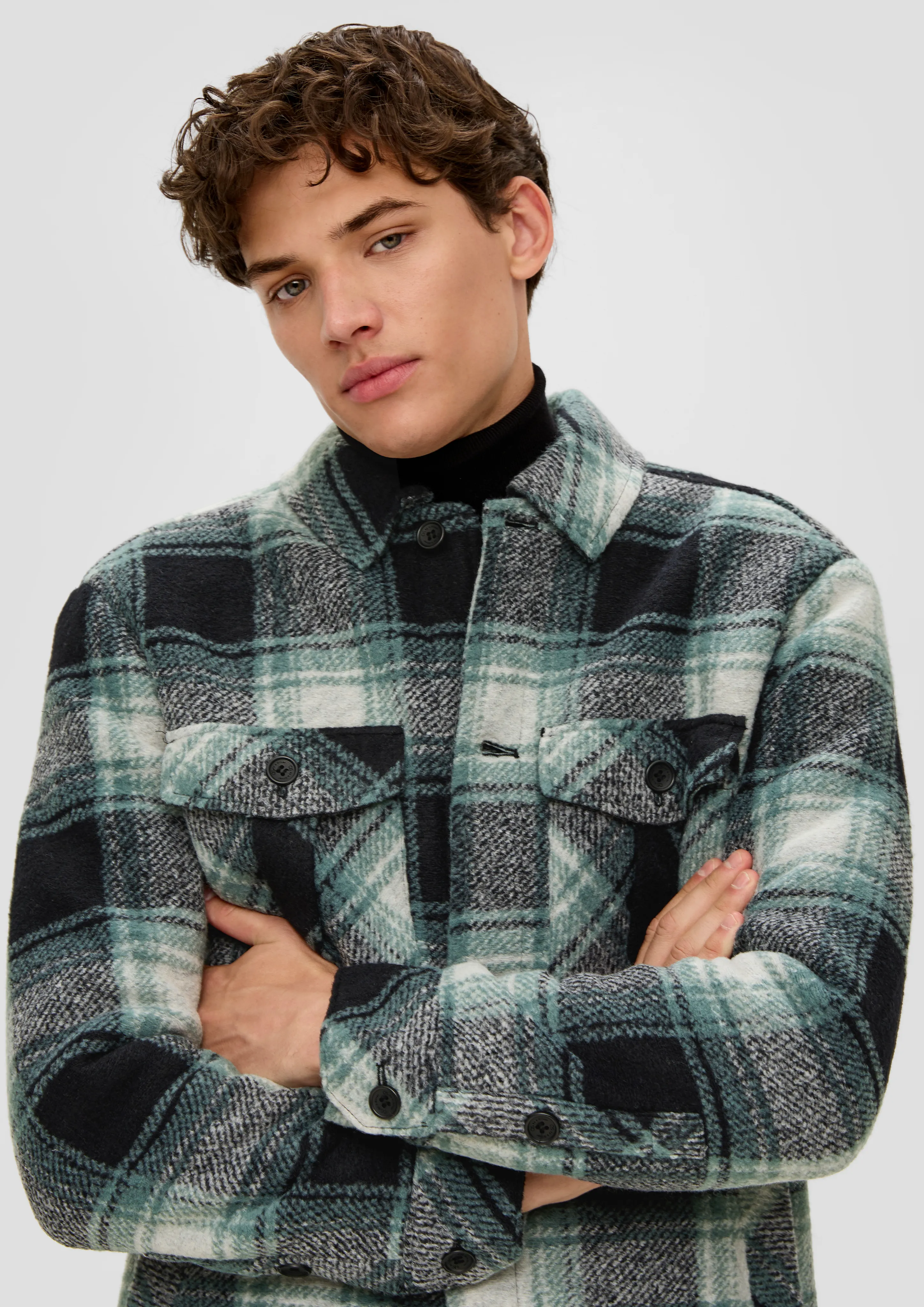 Check shirt jacket in a wool blend