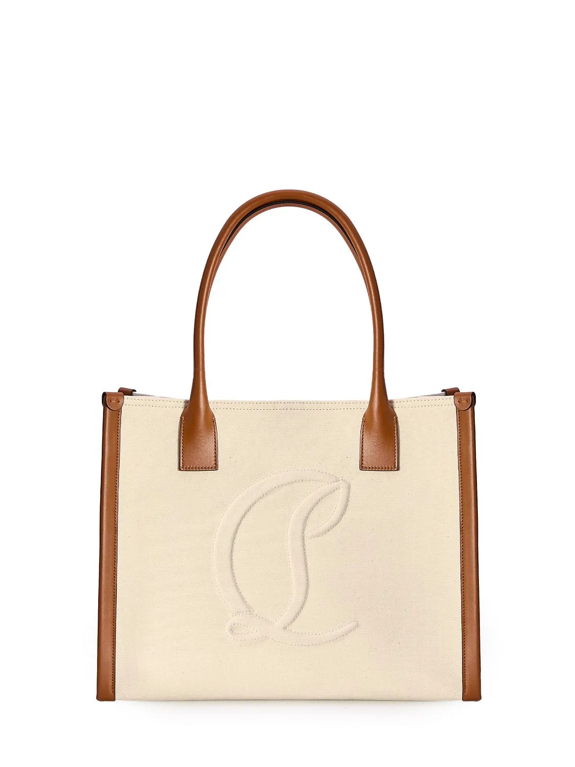 CHRISTIAN LOUBOUTIN Elegant Canvas and Leather Large Tote Bag 31x38.5x19 cm