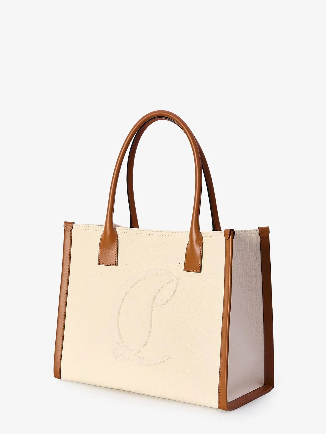 CHRISTIAN LOUBOUTIN Elegant Canvas and Leather Large Tote Bag 31x38.5x19 cm