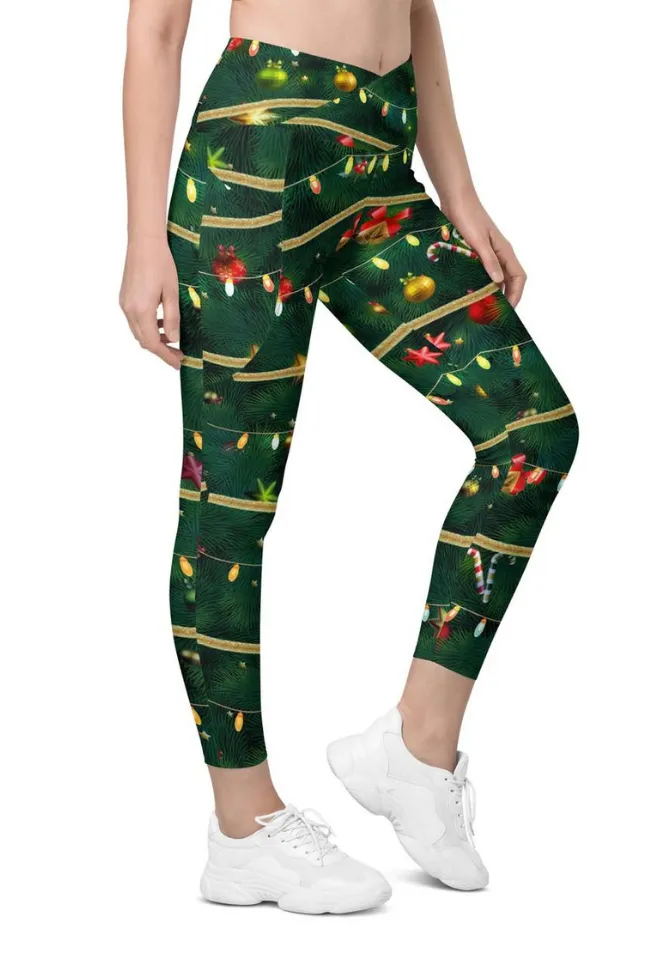 Christmas Tree Crossover Leggings With Pockets