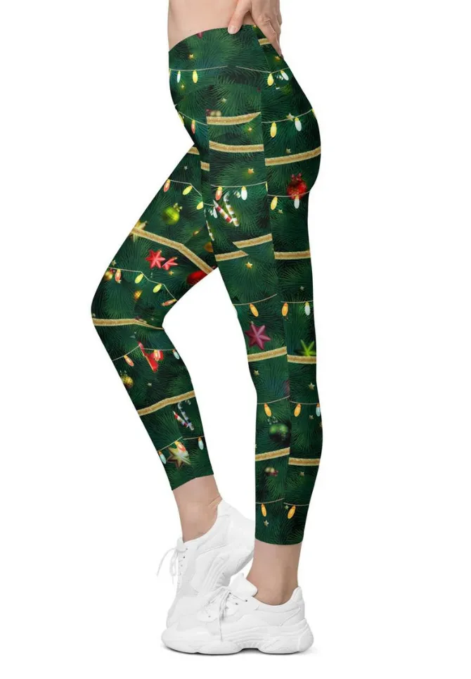 Christmas Tree Crossover Leggings With Pockets