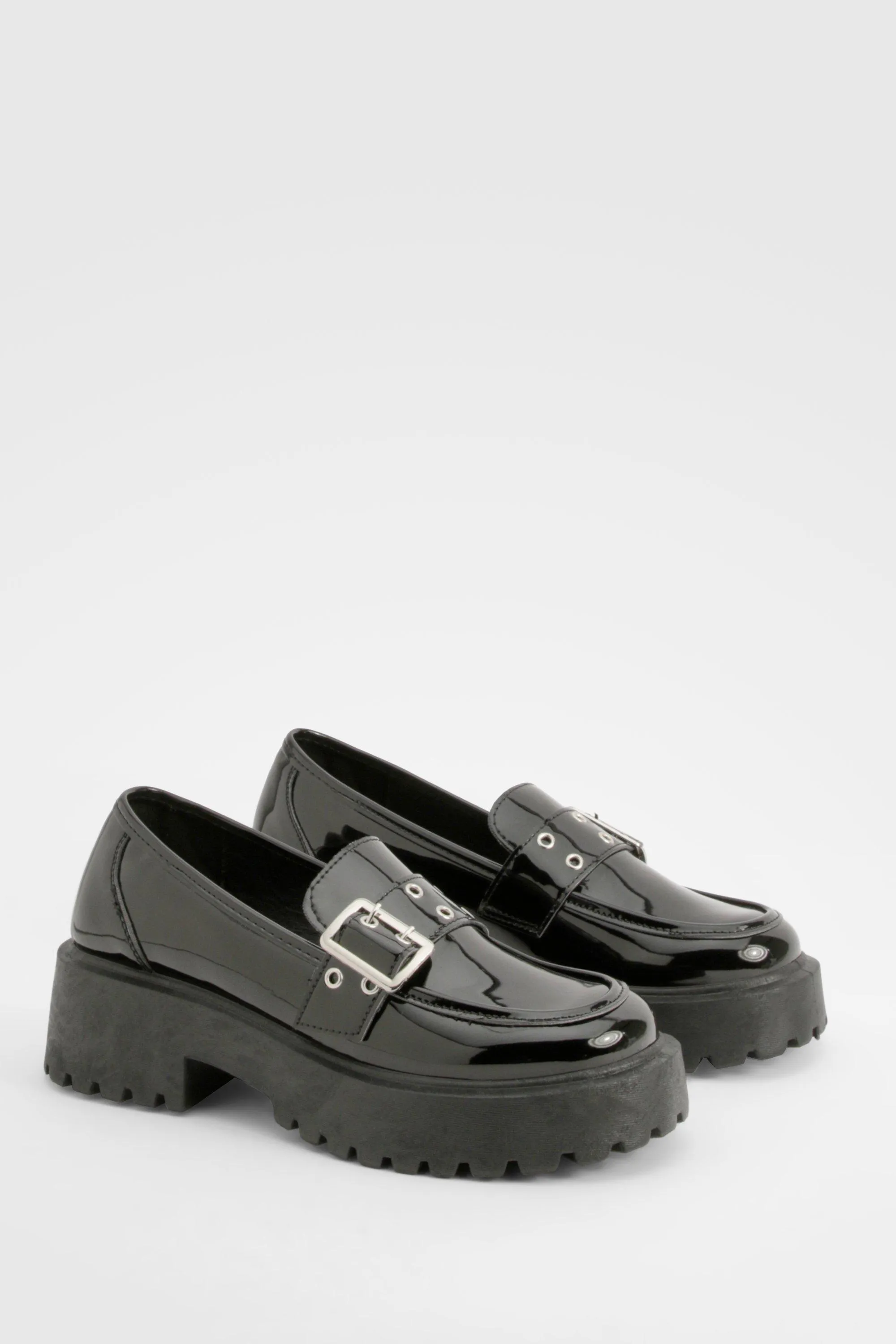 Chunky Sole Patent Buckle Loafers