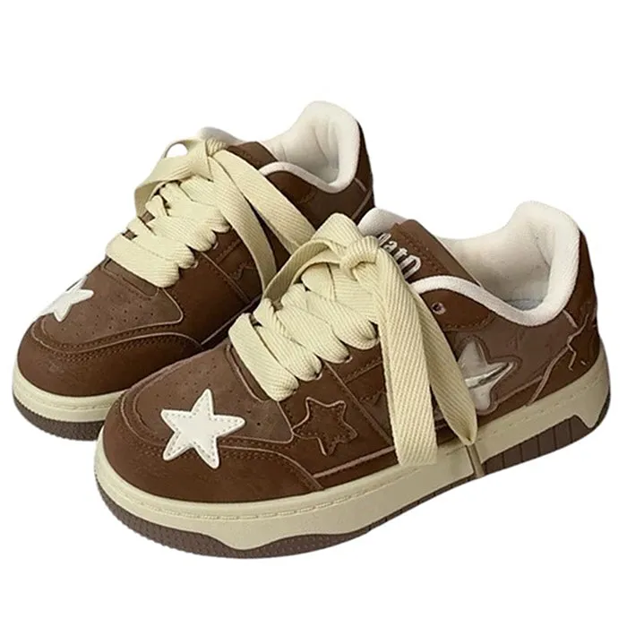 Coffee Cream Brown Star Sneakers