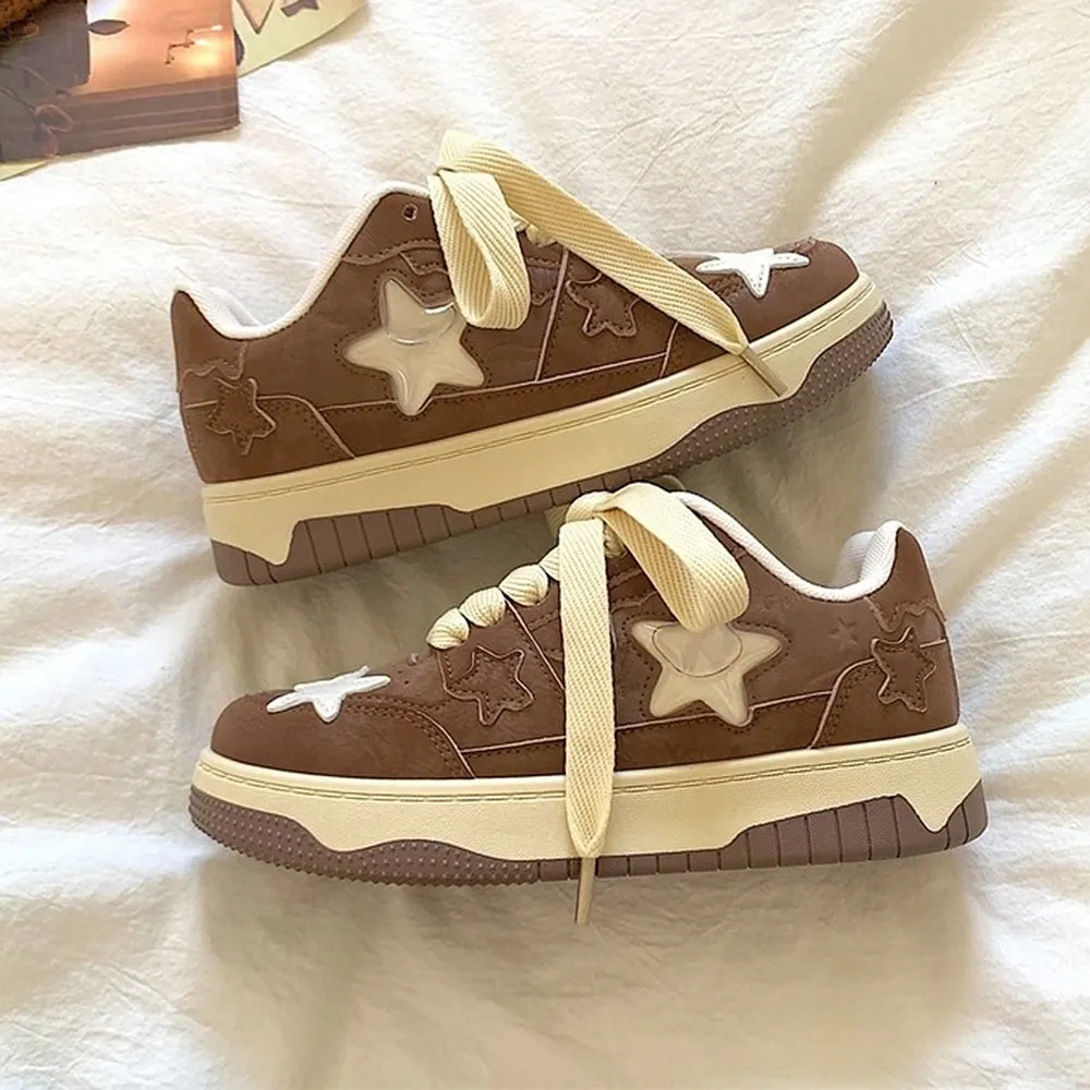 Coffee Cream Brown Star Sneakers