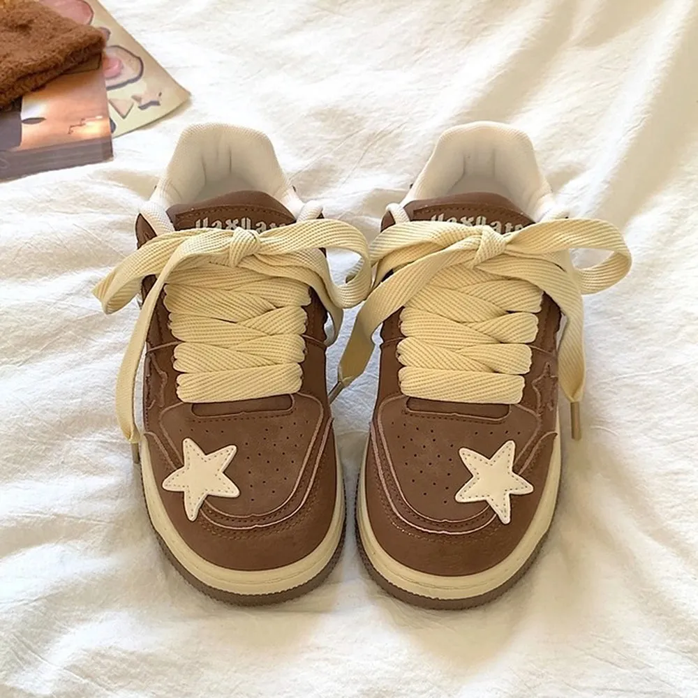 Coffee Cream Brown Star Sneakers