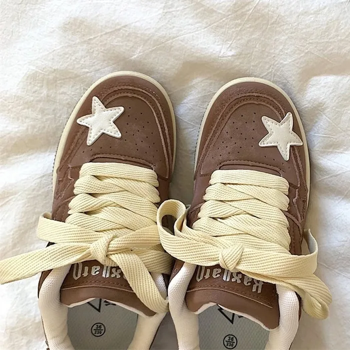 Coffee Cream Brown Star Sneakers