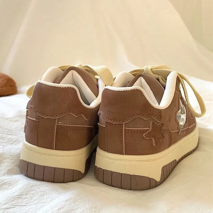 Coffee Cream Brown Star Sneakers