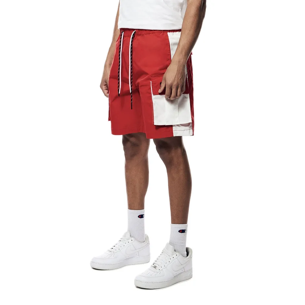 Color block Utility Windbreaker Shorts - Red
