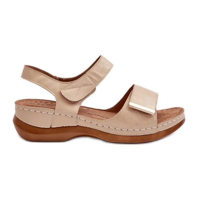 Comfortable Women's Sandals with Velcro, Beige Iphiope