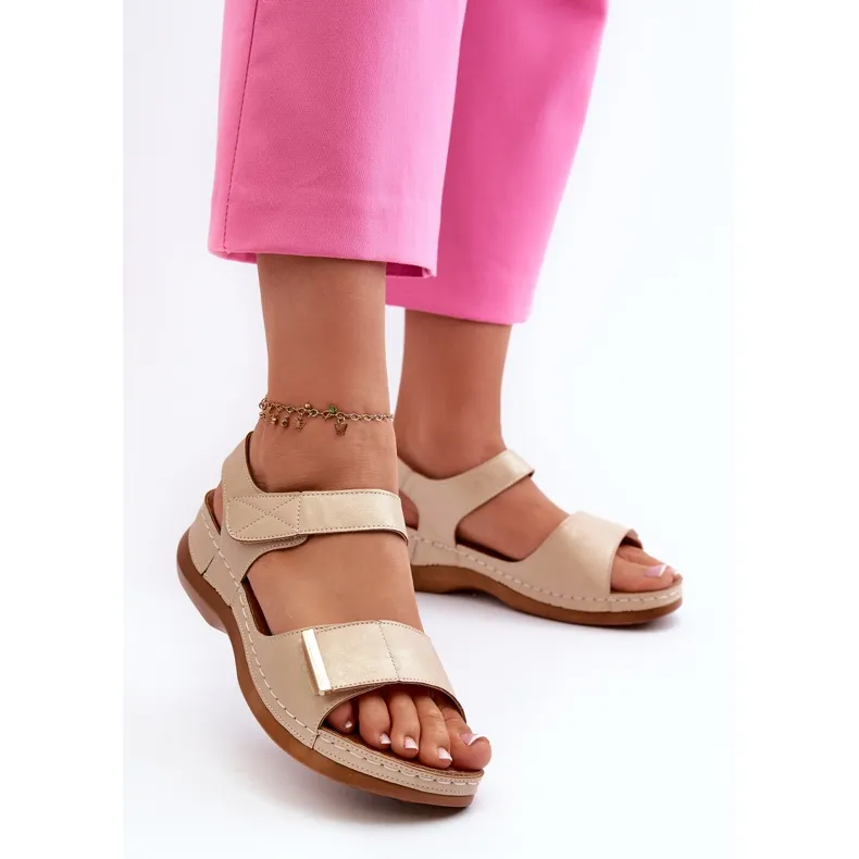 Comfortable Women's Sandals with Velcro, Beige Iphiope