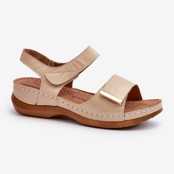 Comfortable Women's Sandals with Velcro, Beige Iphiope